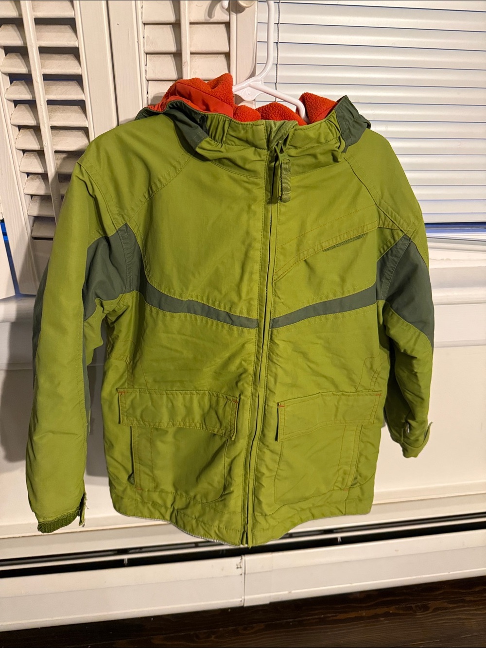 Kids Green Hooded Jacket with Orange Lining